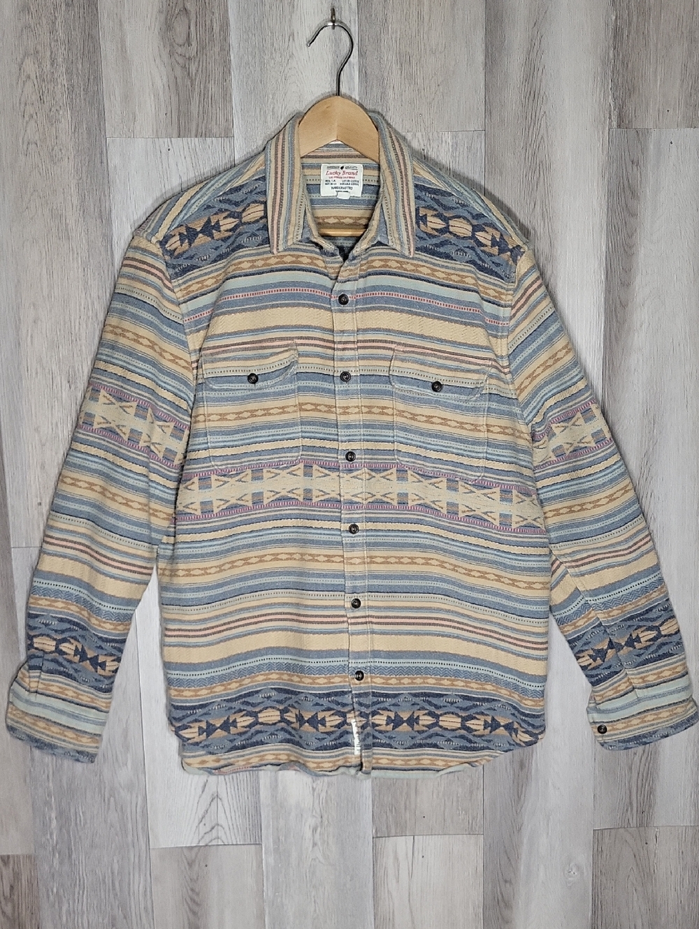 Lucky Brand Mens XXL Aztec Southwestern Shacket Button Front 100% Cotton Western